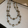 Double Strand Gray Silver Pearl Necklace Metal Spacers view 4