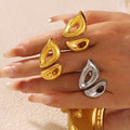Dual Teardrop Openwork Geometric Ring Gold and Steel Finish view 3
