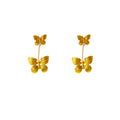 Gold Double Butterfly Drop Earrings Textured Metal Pair view 5