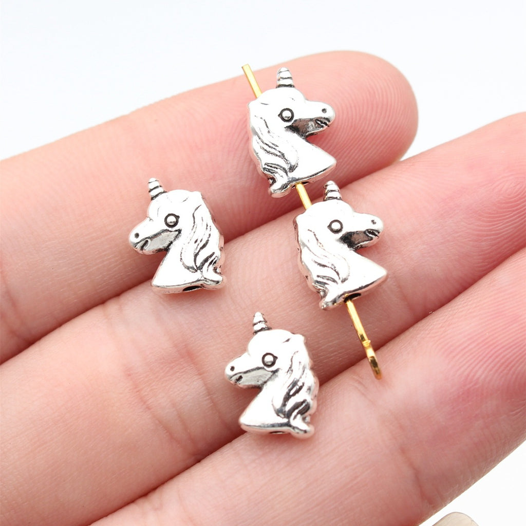 11x9x3.4mm 0.92g Antique Silver Zinc Alloy Unicorn Small Hole Spacer Beads for DIY Jewelry Making