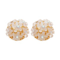 White Floral Cluster Stud Earrings With Gold Accents view 5
