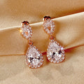 Two-Tier Pear-Shaped Halo Drop Earrings In Six Color Variants view 9
