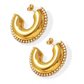 Thick C-Shape Hoop Earrings Crystal Rim Gold Or Steel view 5