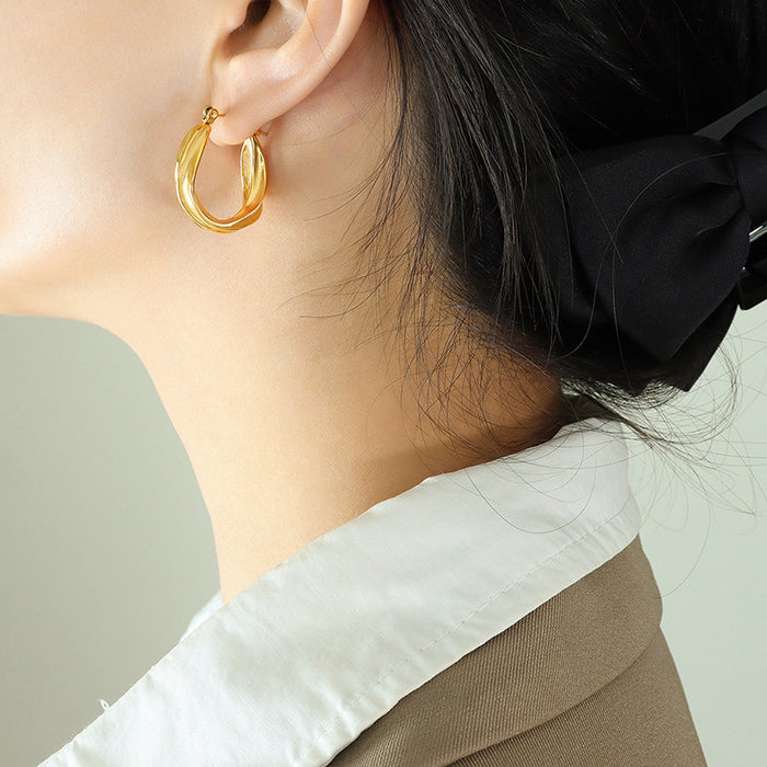 Twisted U-Shape Hoop Earrings Gold Steel Color Options