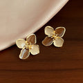 Gold Enamel Four Petal Flower Stud Earrings Two Colors view 4