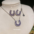 Purple Baguette U Shape Necklace And Stud Earring Set view 3