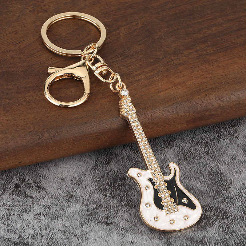 Mini Electric Guitar Enamel Keychain Metal Instrument Bag Charm