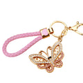 Jeweled Butterfly Keychain with Pink Wings and Gold Tone Hardware view 5