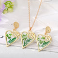 Gold Tone Pressed Flower Heart Necklace and Earring Sets view 10