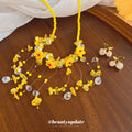 Yellow Resin Flower Bead Necklace And Crystal Cherry Studs view 4