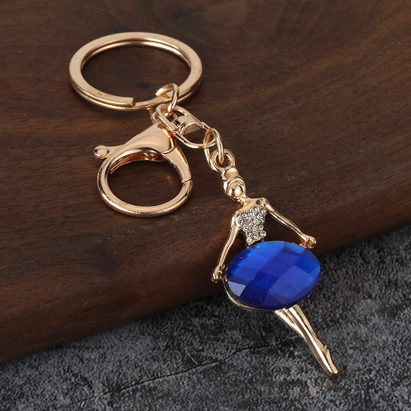 Ballet Girl Gemstone Metal Keychain Princess Style Bag Charm