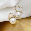 Gold Leverback Round Pearl Drop Earrings White Pearl view 2