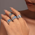 Wide Rope Band Ring Oval Turquoise Tiger Eye Steel view 3