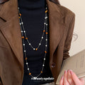 Brown Beaded Layered Pearl Necklace Decorative Jewelry Design view 1