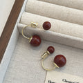 Dark Red Double Round Gold Hoop Dangle Stud Earrings view 3