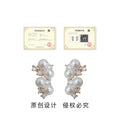 Gold Four Pearl Cluster Clear Stones Stud Earrings view 3