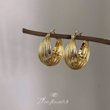 Gold Multi Band Twisted Hoop Earrings Geometric Ribbed Hoops