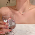 Silver Tone Fine Chain Necklace With White Pearl Drop view 3