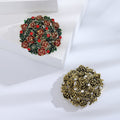 Round Rose Garden Brooch with Crystal Accents Decorative Metal Pin view 1