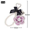 Purple Fabric Camellia Pearl Loop Keychain Heart Clasp view 4