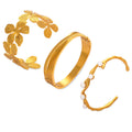 Open Cuff Bangles Flower Pearl Wave Triple Band Gold Steel view 5