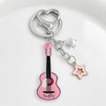 Guitar Shaped Charm Keychain With Star And Flower Pendants view 9