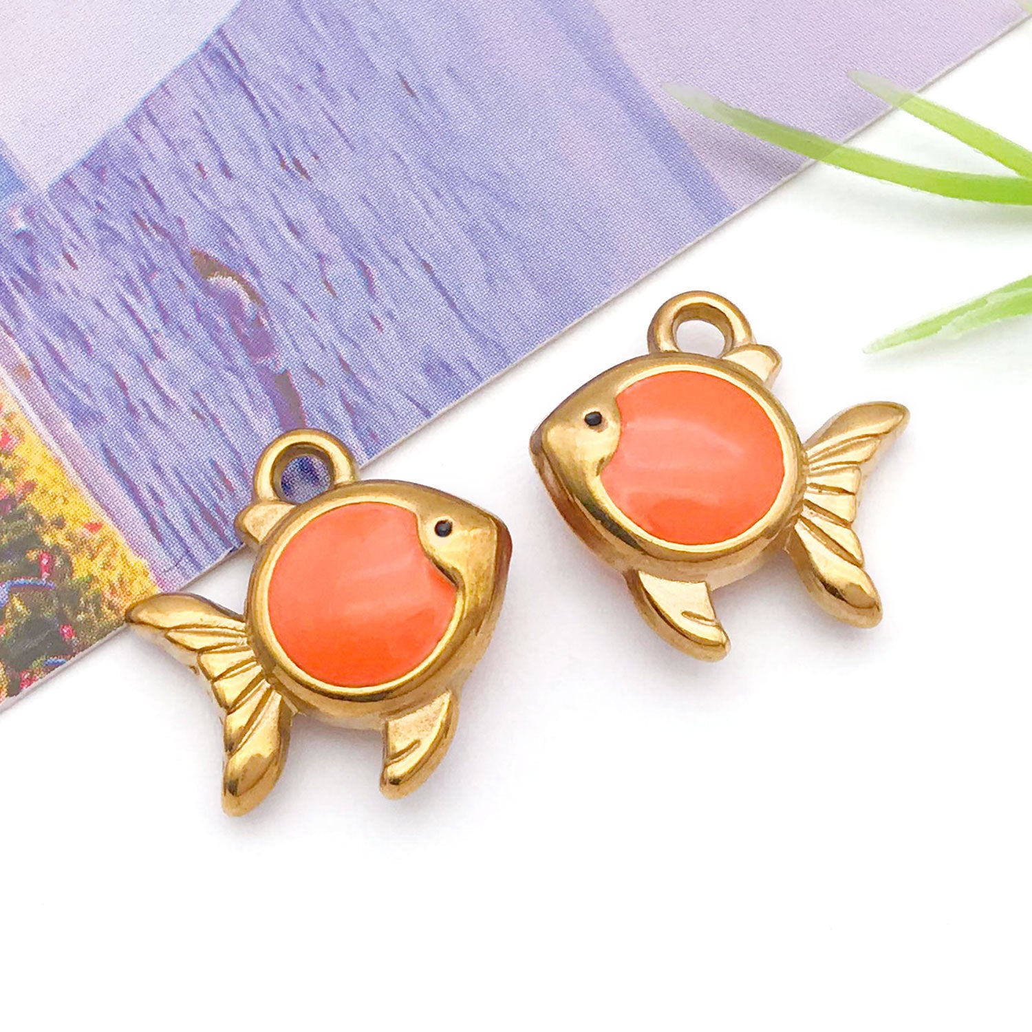 Stainless Steel Gold-Plated Colorful Goldfish Charm Pendant for Bracelet Necklace DIY
