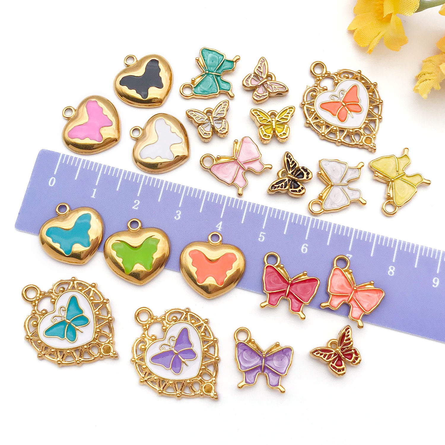 Color Enamel Stainless Steel Heart Butterfly Charm Pendant for DIY Bracelet Necklace