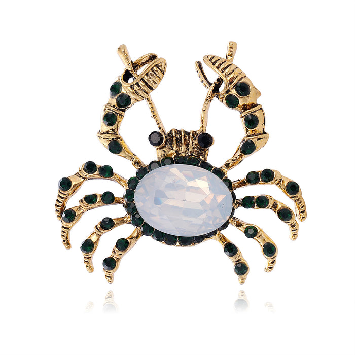 Crab Crystal Metal Brooch Pin for Jackets and Lapels