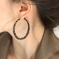 Brown Patterned Fabric Hoop Earrings With Round Silhouette view 2