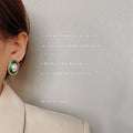 Oval Green Enamel Pearl Stud Earrings Gold Twisted Rope Border view 2