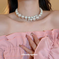 White Graduated Pearl Choker Double Layer Front Necklace view 1