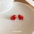 Red Enamel Horse Stud Earrings with Gold Tone Mane Details view 3
