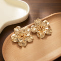 Sculpted Polished Gold Tone Flower Statement Stud Earrings view 3