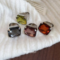Silver Square Faceted Crystal Open Ring Three Colors view 4