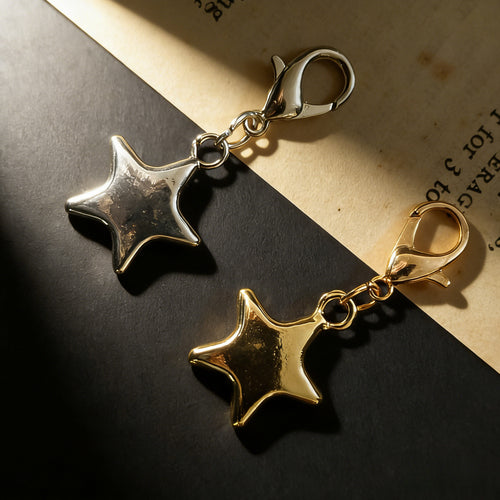 Main product view of puffy Star Shoe Charms with Gold or Silver Tone Lobster Clasps