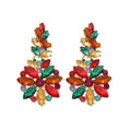 Multicolor Crystal Leaf Cluster Statement Drop Earrings view 5