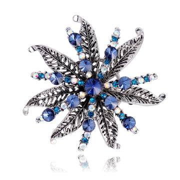 Flower Crystal Metal Brooch Pin 6.5 x 6.5 cm for Jackets and Lapels