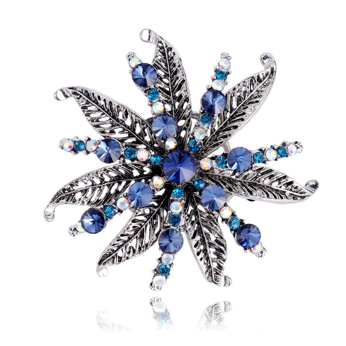 Flower Crystal Metal Brooch Pin 6.5 x 6.5 cm for Jackets and Lapels