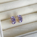 Gold Tone Purple Triple Oval Faceted Stone Half Hoop Earrings view 6