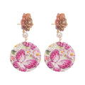 Pink Butterfly Floral Disc Rose Stud Drop Earrings view 5