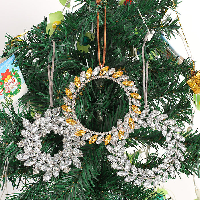 Rhinestone Leaf Wreath Hanging Ornament Metal Tree Charm