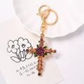 Rose Enamel Cross Keychain Rhinestone Metal Bag Charm view 6