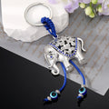 Silver Tone Elephant Blue Evil Eye Split Ring Keychain with Cord Tassels view 3