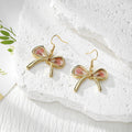Gold Bow Dried Flower Resin Drop Earrings Five Petal Colors view 2