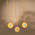 Gold Round Sunburst Turquoise Pendant Necklace Steel Chain view 2