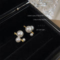 Gold Bar Asymmetric Triple White Pearl Stud Earrings view 1