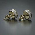 Gold and Silver Tone Round Pavé Stud Earrings with Clear Stone Accents view 4