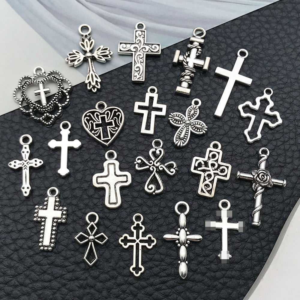 Antique Silver Zinc Alloy Cross Heart Cross Charm Pendant for DIY Earrings Necklace