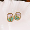 Pastel Garden Floral Oval Stud Earrings With Gold Trim view 6